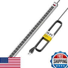 Heavy Duty Power Strip 24 Outlet Metal 10ft Cord Commercial Industrial ETL Certi