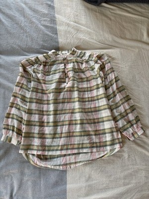Trovata Birds of Paradise Ivory Check Blouse Size XS