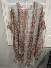Jessica McClintock Geometric Multicolor Rayon Kimono Open Front One Size
