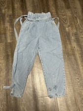 Womens Denim Drawstring Pants- Medium- Wide Leg