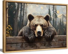 Framed Nature Forest Bear Canvas Wall Art Wild Animals Forest Painting Picture W