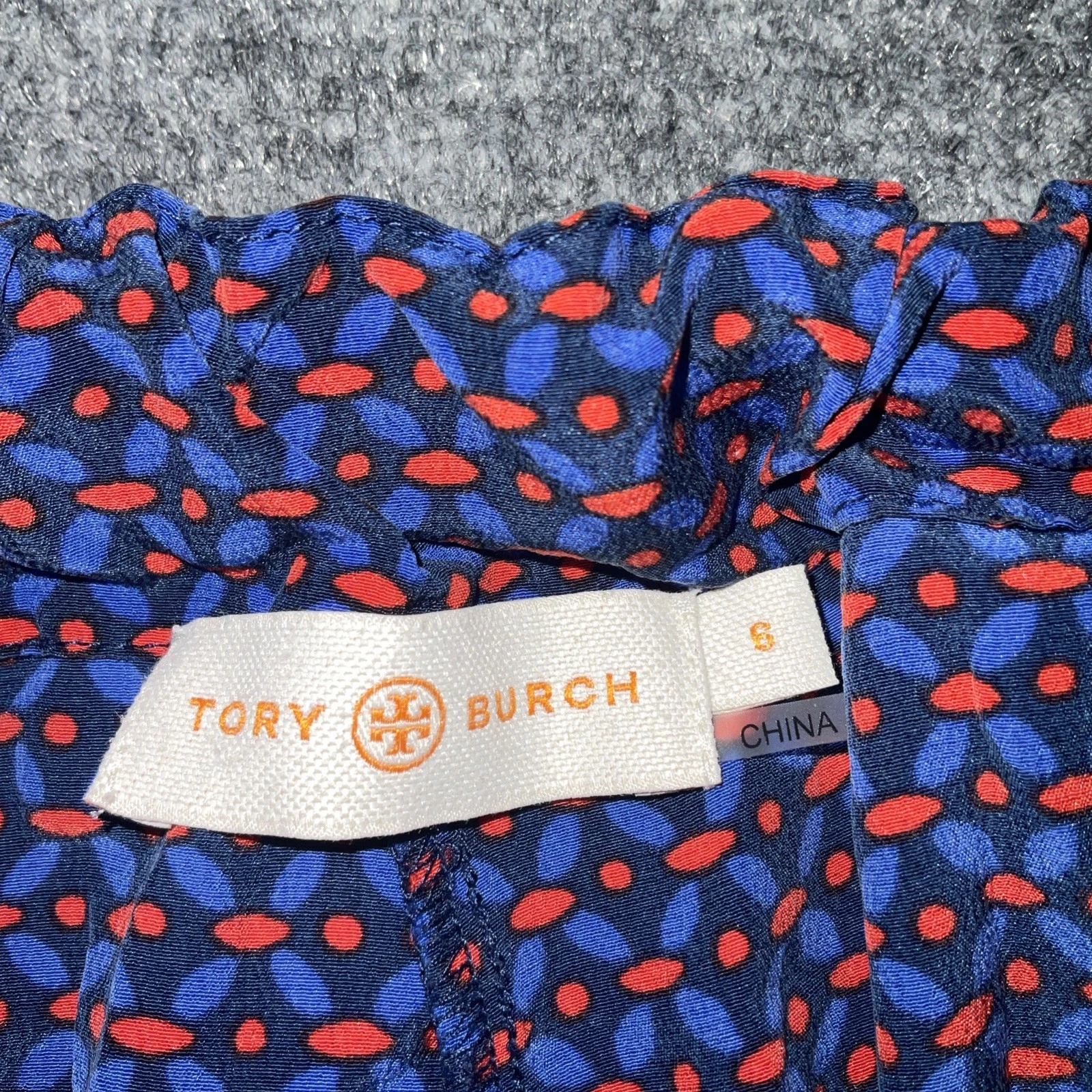 Pantalone donna Tory Burch taglia S blu rosso geometrico seta Talia