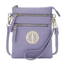 Small Multi Zipper Pockets Crossbody Bag with Detachable Wristlet Lavender