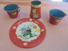 Vintage Lot of 4 Child's Tin Tea Set Pieces Red balloons flowers