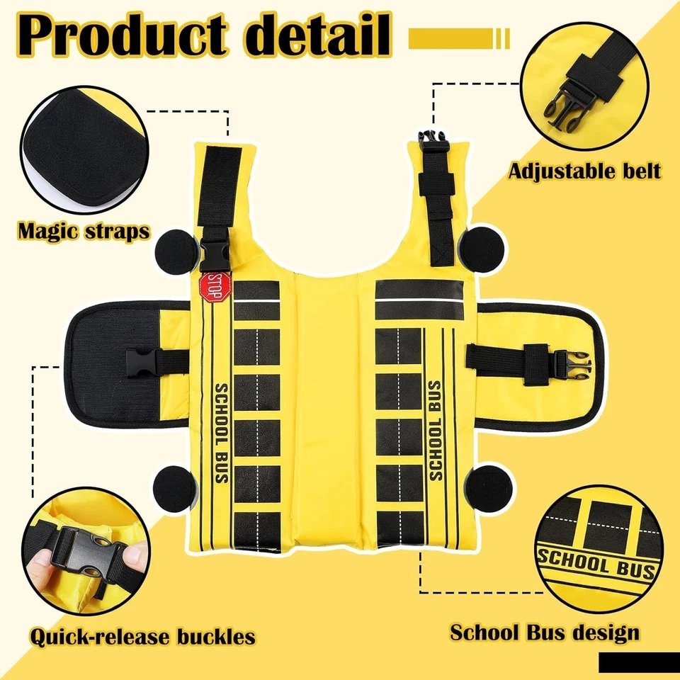 Halloween Autobús Escolar Mascota Disfraz Divertido Perro Amarillo Autobús Escolar Life Jac... Foto 3 de 4