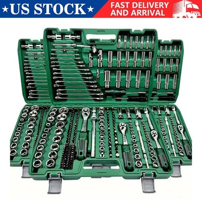 216Pcs Mechanics Tool Set 1/4'' 3/8'' 1/2'' Socket Wrench Set Repair Tool Kit &Case