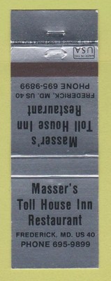 Matchbook Cover - Masser's Toll House Inn Restaurant Frederick MD