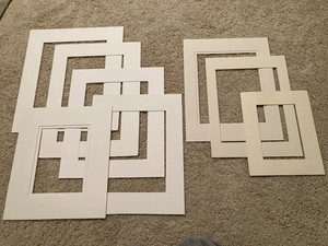 Lot 8 Pre Cut Mats used in framing artwork - 6 single 2 double mats White Cream