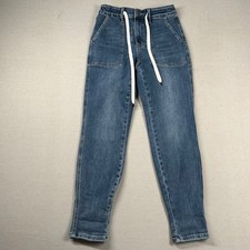 Judy Blue Jeans Womens 3/26 Jogger Denim Drawstring Taper Ahtleitc Mid Wash