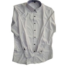 Men's White Dress Shirt Collared Black Buttons Size Medium