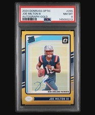 2024 Panini Donruss Optic Rated Rookie Joe Milton III #255 Gold Auto /10 PSA 8