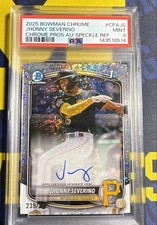 2025 Bowman Chrome Prospect Auto Jhonny Severino Speckle Ref /299 Pirates PSA 9