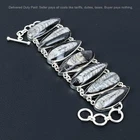 Pear Orthoceras Fossil Stone Chain Wedding Boho Bracelet Jewelry Sterling Silver