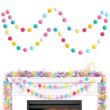 2pk Pom Pom Garland Easter Decorations 13FT Colorful Large Felt Ball Spring G...