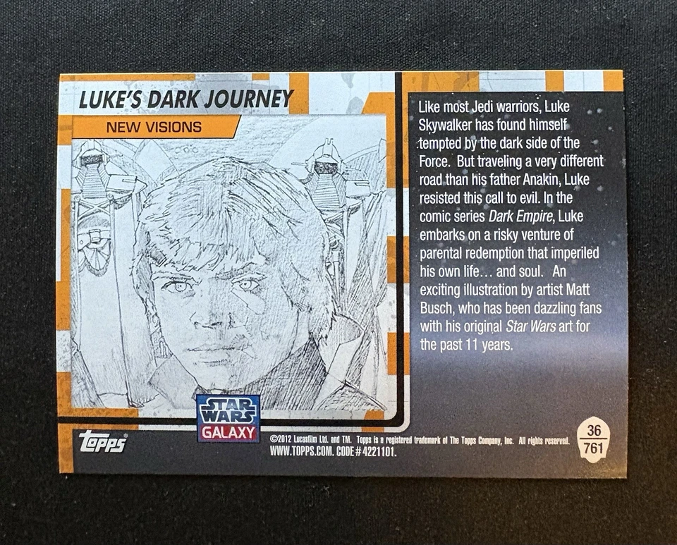 2012 Topps Star Wars Galaxy Series 7 Luke's Dark Journey #36 - Image 3 of 4