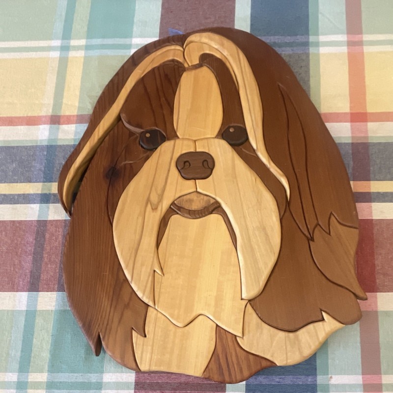 Handmade Wooden Shih Tzu Dog Wall Art Handcrafted Wall Hanging Plaque Decor