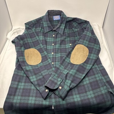Vintage Pendleton Wool Lodge Shirt Size Large Blackwatch Tartan Made In USA