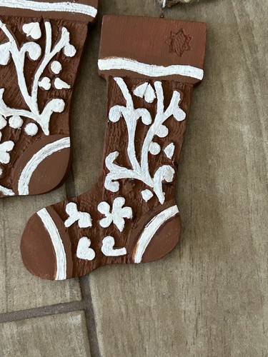Handgefertigte bemalte Holz Weihnachtsstrumpf Girlande Lebkuchen Landhaus Hütte - Bild 2 von 7