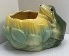 Vintage Frog & Lotus Flower Ceramic Planter by McCoy from the 1950s 4"H x 5"W