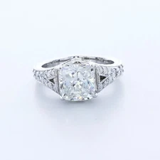 Engagement Ring Vintage 14K White Gold 3.06 CT Cushion Lab-Grown Diamond H VS1