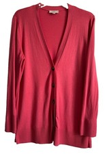 LOFT Women Pink V-Neck Long Sleeve Button Down Cardigan Knit Sweater Sz Large