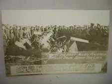 VINTAGE RPPC REAL PHOTO POSTCARD WRECKAGE OF ALLIED PLANE BEHIND HUN LINES