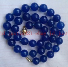 Natural 8mm 10mm Blue Jade Round Gemstone Beads Necklace 18'' AAA