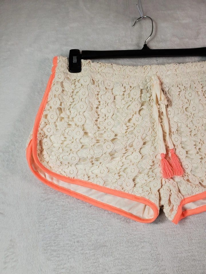 rue21 短裤女式 XL Ecru 钩针编织 100% 棉衬里松紧腰抽绳 — 第 3/4 张图片