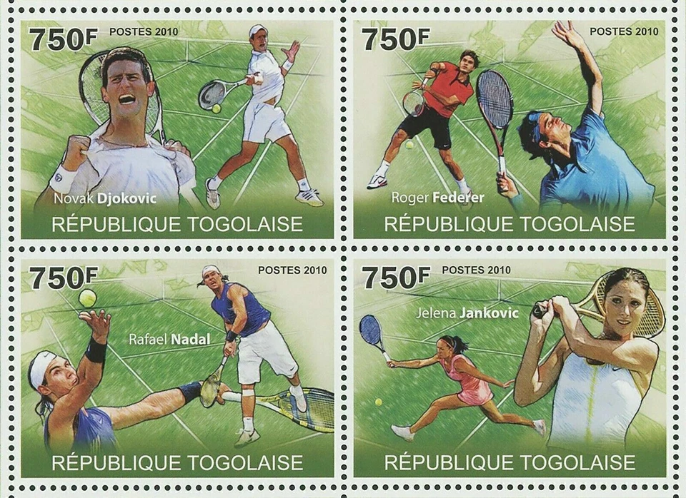 Sello de tenis Novak Djokovic Roger Federer Rafael Nadal Jankovic S/S MNH Foto 2 de 4