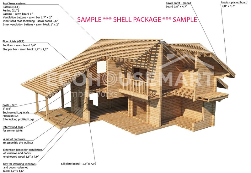 LOG HOUSE KIT #LH-50.9 ECO FRIENDLY WOOD PREFAB DIY BUILDING CABIN HOME MODULAR - thumbnail 10