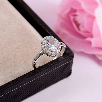 oval aquamarine ring girls gemstone silver jewelry wedding & engagement gift