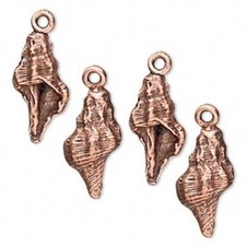 Charm, 4 Antiqued Copper Pewter 18x10mm Conch Sea Shell Charms 
