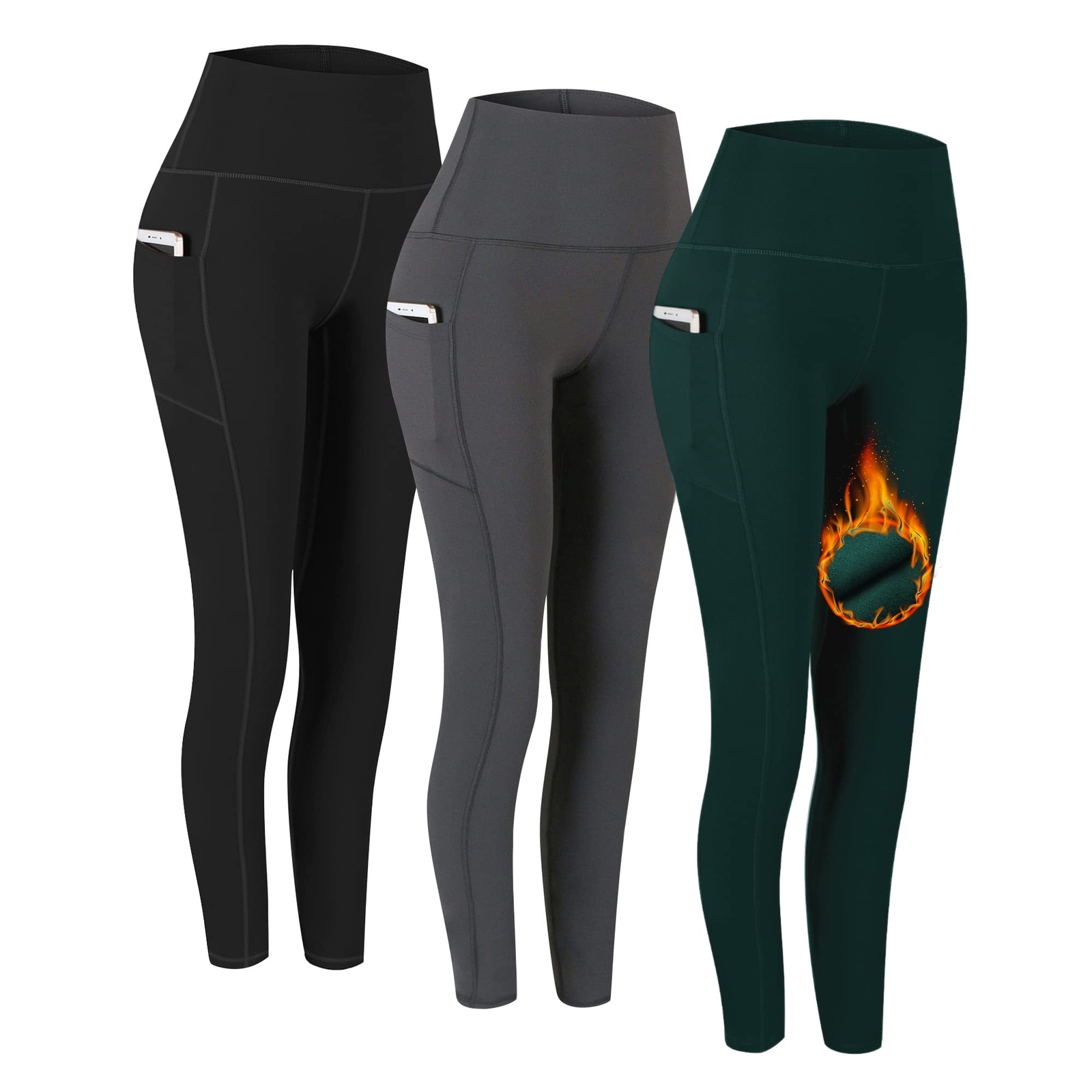 3 Pack High Waist Fleece Lined Yoga Pants,Yoga Pants for Women Tummy Control ...