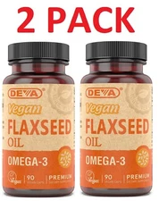 Deva Vegan Flaxseed Oil Omega-3, Organic, Cold-pressed and Unrefined (2 Pack)