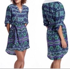 anthro maeve aztec print button down tie waist dress