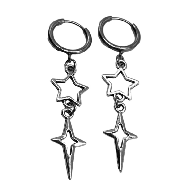 Trendy Cross Star Hoop Earrings with Buckle Detail  