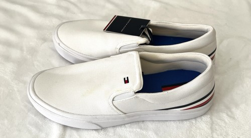 TOMMY HILFIGER WHITE SLIP ON Canvas SNEAKERS SIZE 10 New With Tags - Picture 5 of 9