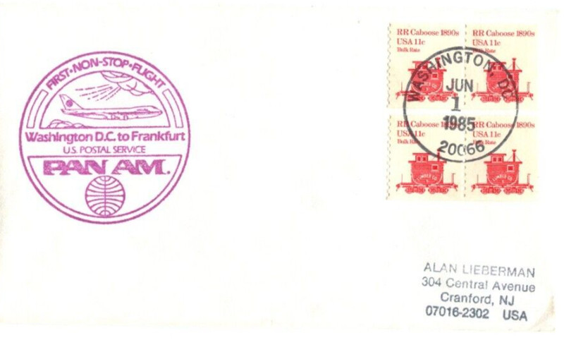 Pan American World Airways First Flight Washington DC - Frankfurt Germany - 1985