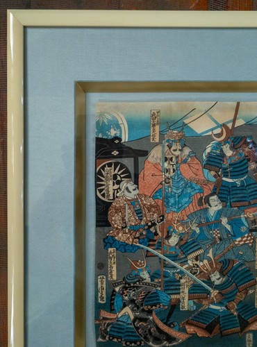Antigua impresión en madera japonesa Ukiyo-e guerrero samurai de Utagawa Kuniyoshi - Imagen 3 de 15