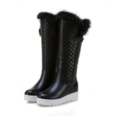 Womens Winter Warm Mid Calf Knee High Round Toe Thick Sole