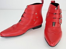 Underground Stiefeletten rot Blitz Winklepicker 3 Schnallenriemen Reißverschluss Leder UK 2