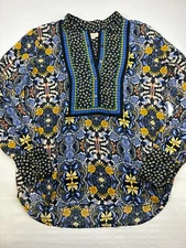 LOFT Women's Size S 1/4 Button Up Pullover Tunic Contrast Print Career Blouse
