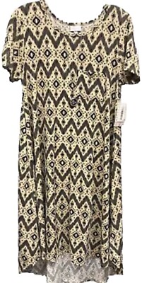 NWT LuLaRoe Small Tan & Black Aztec Geometric Tribal Carly Swing Dress