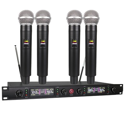 Pro UHF Audio Wireless Microphone System 4 Cordless Handheld Metal Dynamic Mic