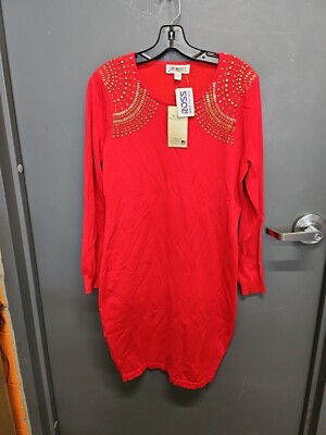 NWT Womens Red Say What? Sweater Dress Gold Studded Shoulders Sz 1x