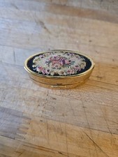 Vintage Embroidered Floral Gold-tone Mirrored Makeup? Trinket? Box Made In USA