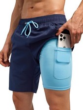 Mens Swim Trunks Quick Dry Bathing Suit with Zip Pockets Summer Beach Drawstr...