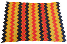 Vintage Afghan Chevron Crocheted Blanket 52" x 76" Zig Zag Harvest Colors 1970s