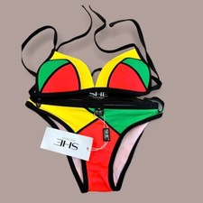 She Made in EU Padded and push Up Bikini set NEON COLOURS UK 16 Cup B NEW