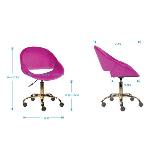 Purple Velvet Tuft Makeup Side Desk Chair Adjustable Armless Swivel